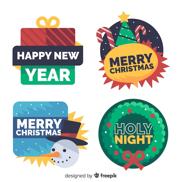 Vector gratuito conjunto colorido de etiquetas de navidad con diseño plano