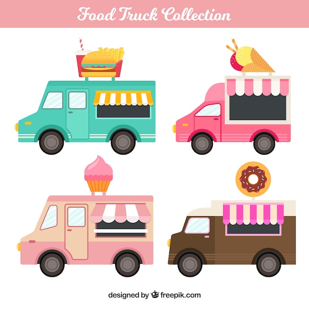 Conjunto colorido de food trucks adorables