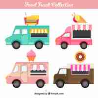 Vector gratuito conjunto colorido de food trucks adorables