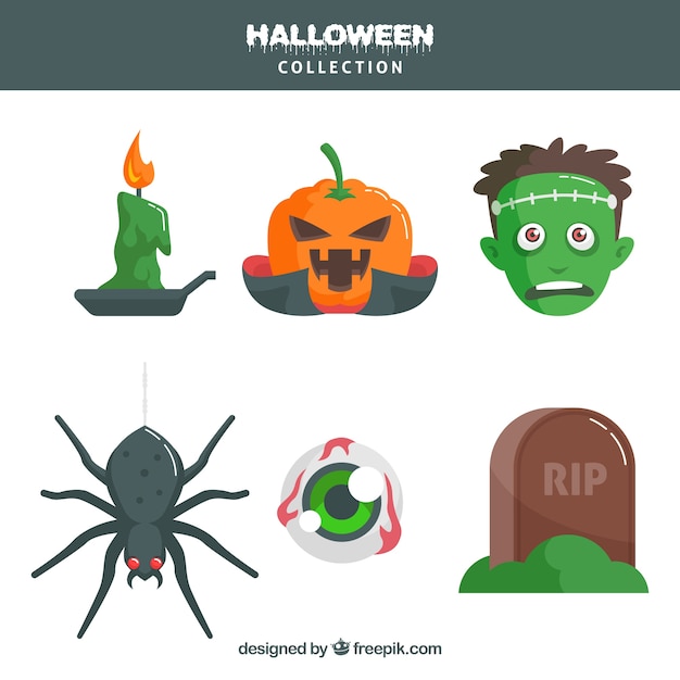 Vector gratuito conjunto colorido de halloween con diseño plano