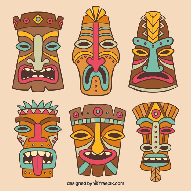 Conjunto colorido de máscaras tribales con estilo divertido