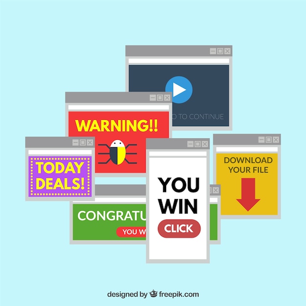 Conjunto colorido de pop ups molestos con diseño plano