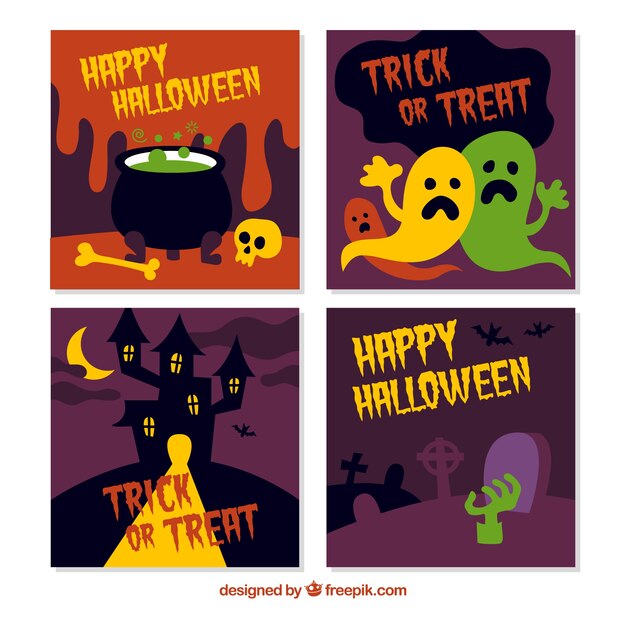 Conjunto colorido de tarjetas de halloween
