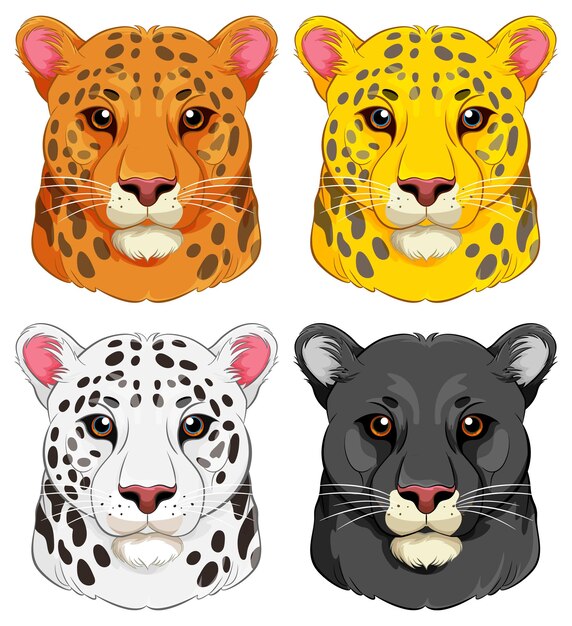 conjunto, de, colorido, tigre, cabezas