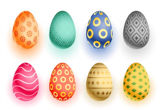 Conjunto de coloridos huevos de pascua 3d realistas