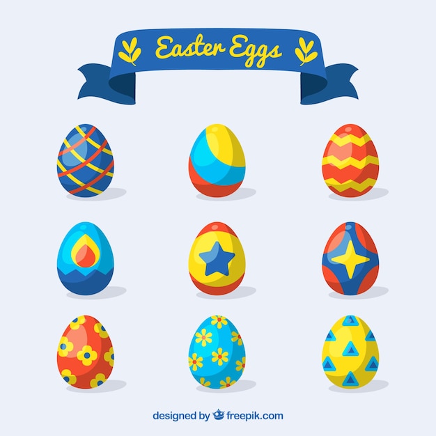 Vector gratuito conjunto de coloridos huevos de pascua