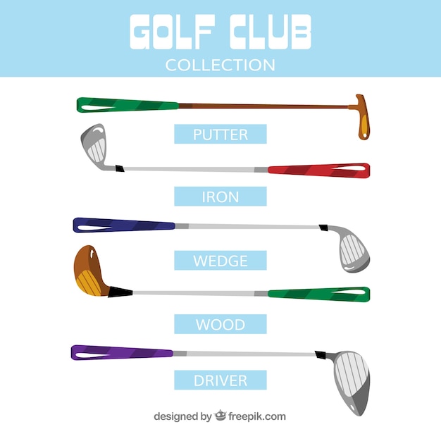 Vector gratuito conjunto de coloridos palos de golf