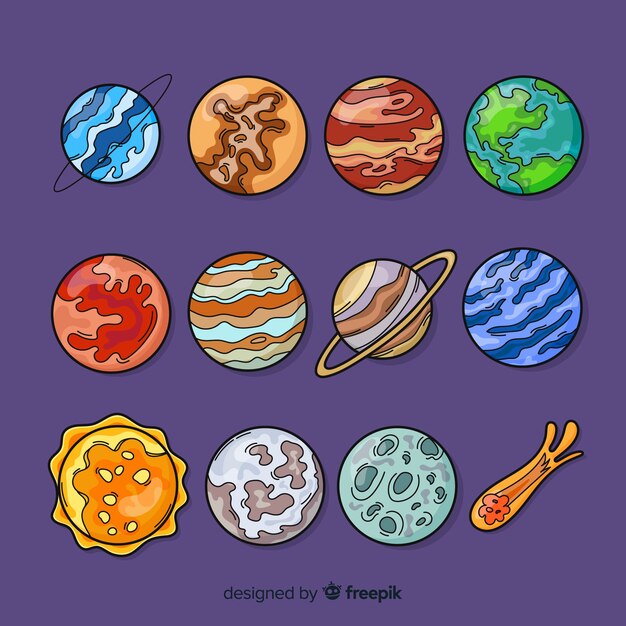 Conjunto de coloridos planetas de la Vía Láctea
