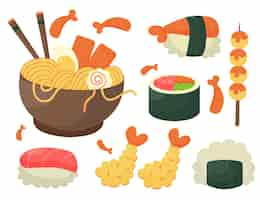 Vector gratuito conjunto de comida japonesa