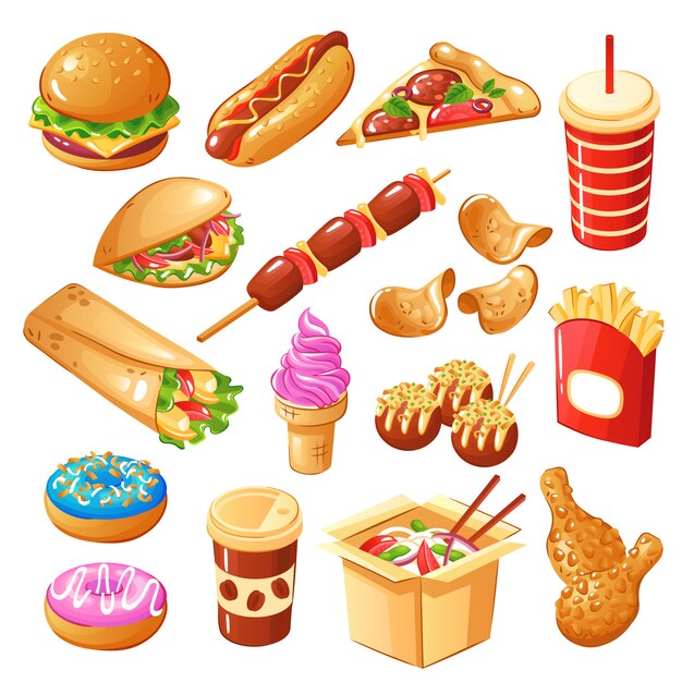 Conjunto de comida rápida que incluye bebidas