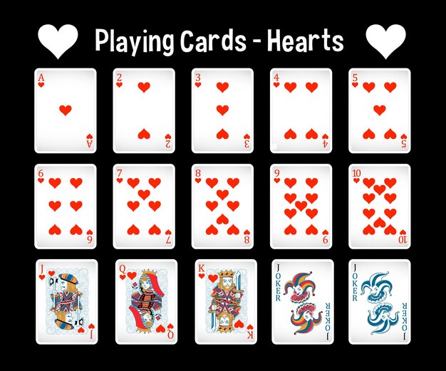 Conjunto completo de cartas de juego de corazones