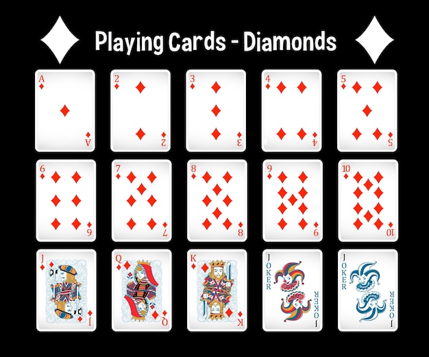 Conjunto completo de cartas de juego de diamantes
