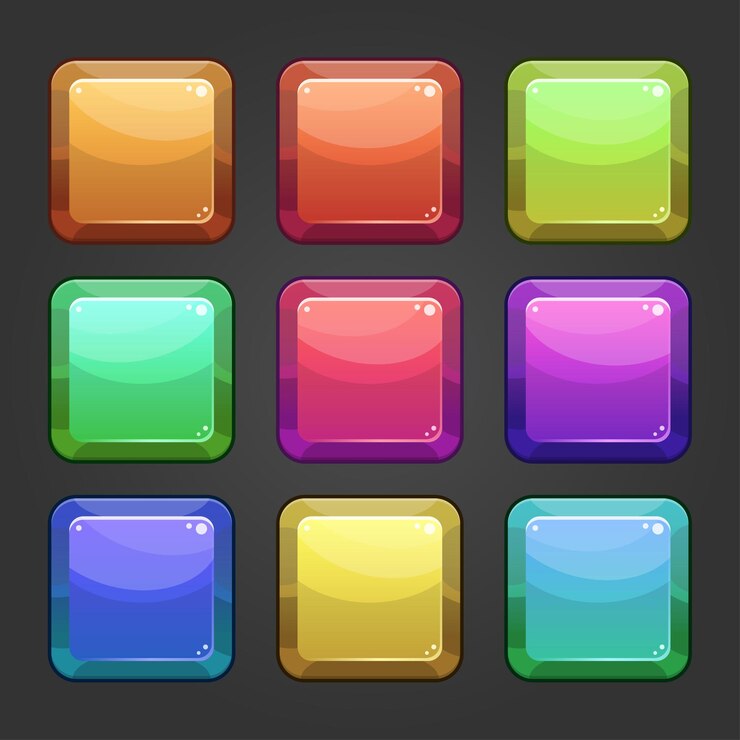 Vector gratuito conjunto completo de elementos emergentes, iconos, ventanas y elementos emergentes del juego de botones cuadrados de nivel