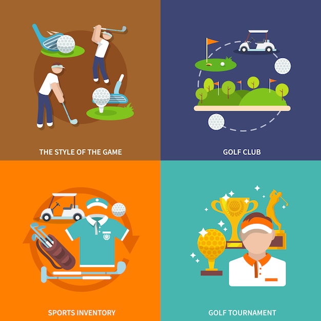 Vector gratuito conjunto de composición de elementos planos de golf