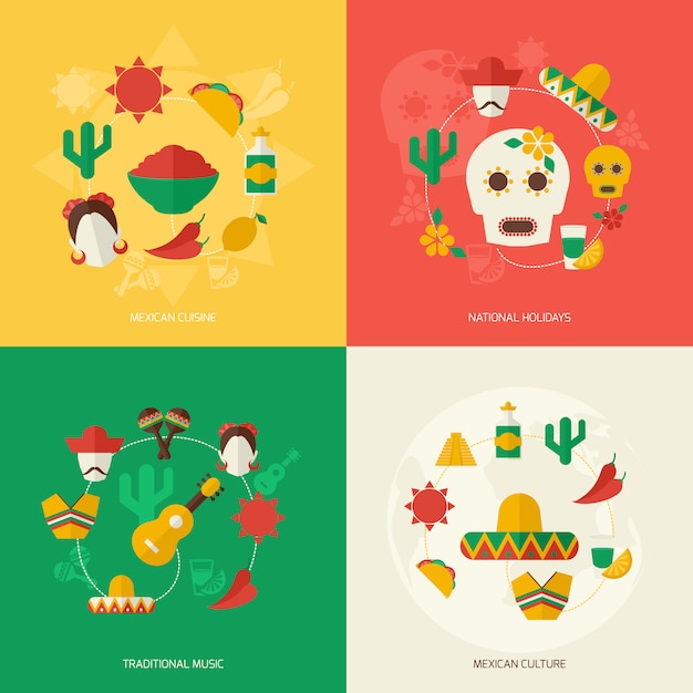 Vector gratuito conjunto de composición de elementos planos de méxico.