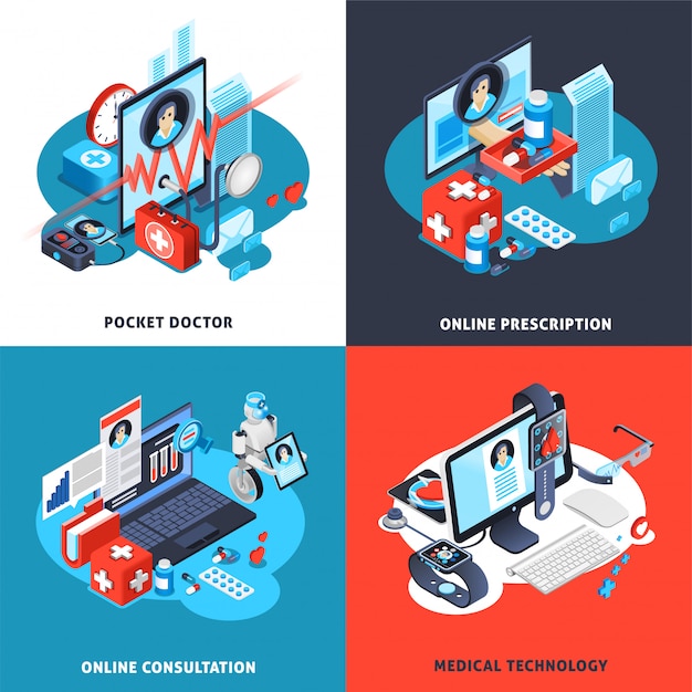 Conjunto de composición isométrica de salud digital