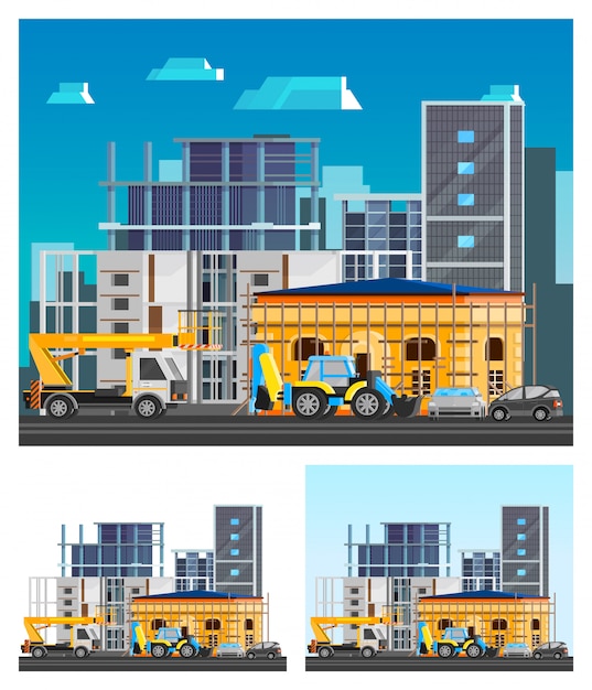 Conjunto de composiciones de construcción de edificios