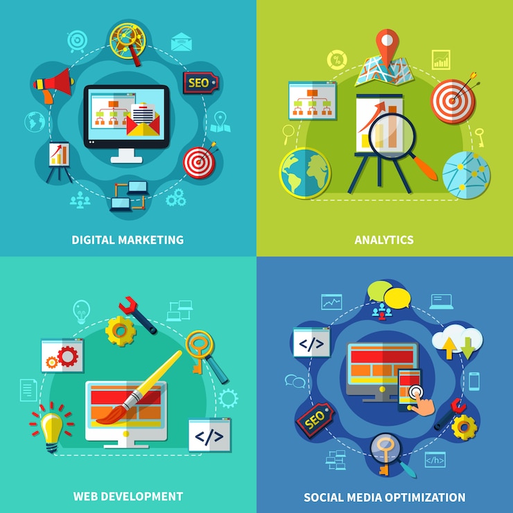 Vector gratuito conjunto de composiciones cuadradas seo