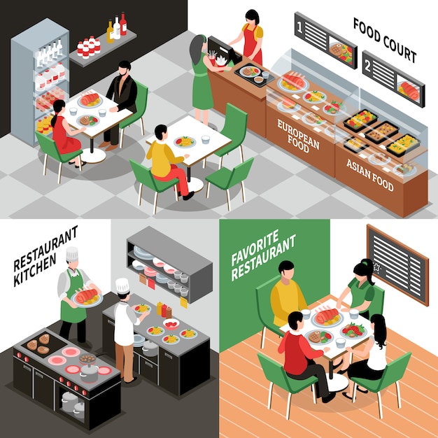 Vector gratuito conjunto de composiciones interiores de restaurante