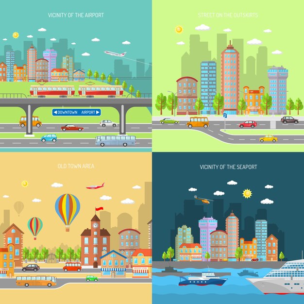 Conjunto de concepto de diseño de ciudad Transpot