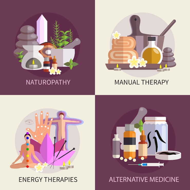 Vector gratuito conjunto de concepto de diseño de medicina alternativa