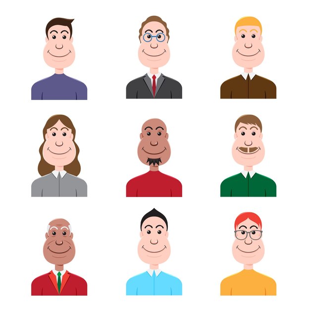 Conjunto de concepto de expresión de emoción Ilustración de vector de dibujos animados cara de sonrisa de emoción de humano Expresión facial de humano para chat de juegos publicaciones en redes sociales y libros