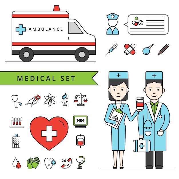 Vector gratuito conjunto de concepto de medicina