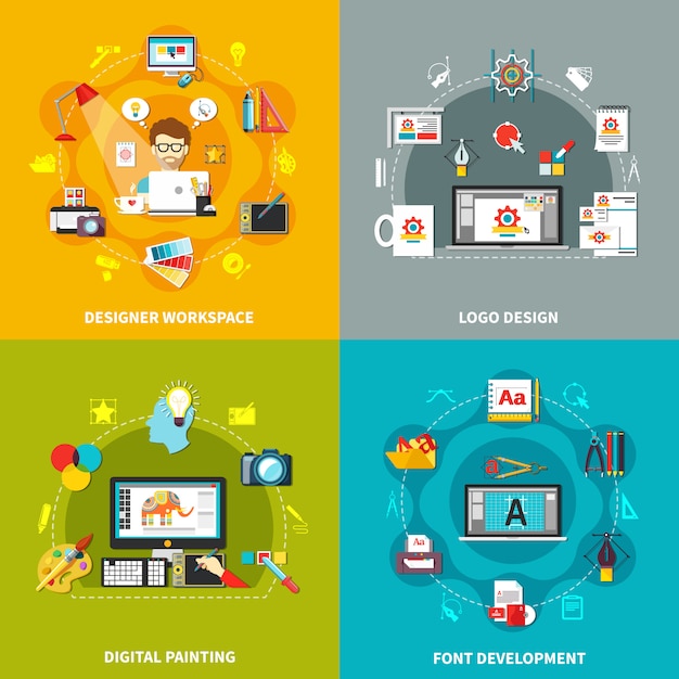 Conjunto de conceptos de herramientas de diseño
