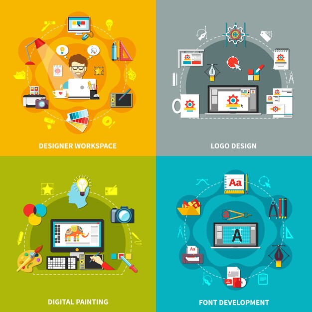 Conjunto de conceptos de herramientas de diseño