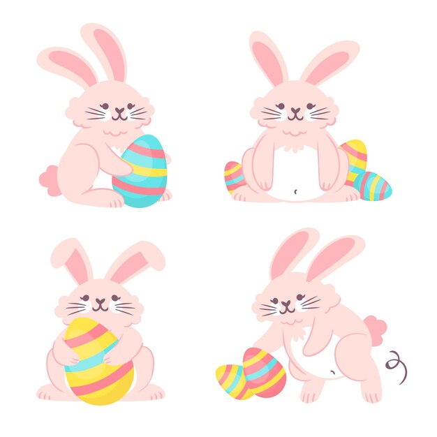 Conjunto de conejito de pascua dibujado a mano
