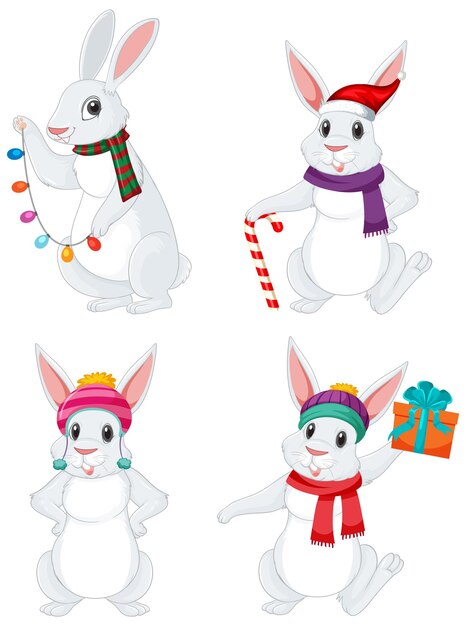 Conjunto de conejos en tema navideño.
