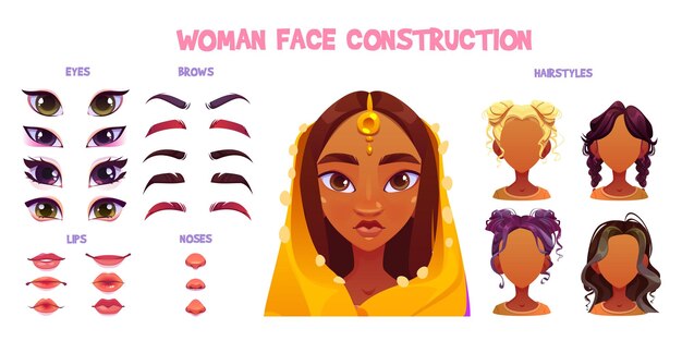 Conjunto de construcción de la cara de la mujer