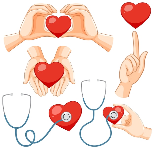 Vector gratuito conjunto, de, corazón, enfermedad, médico, salud, icono