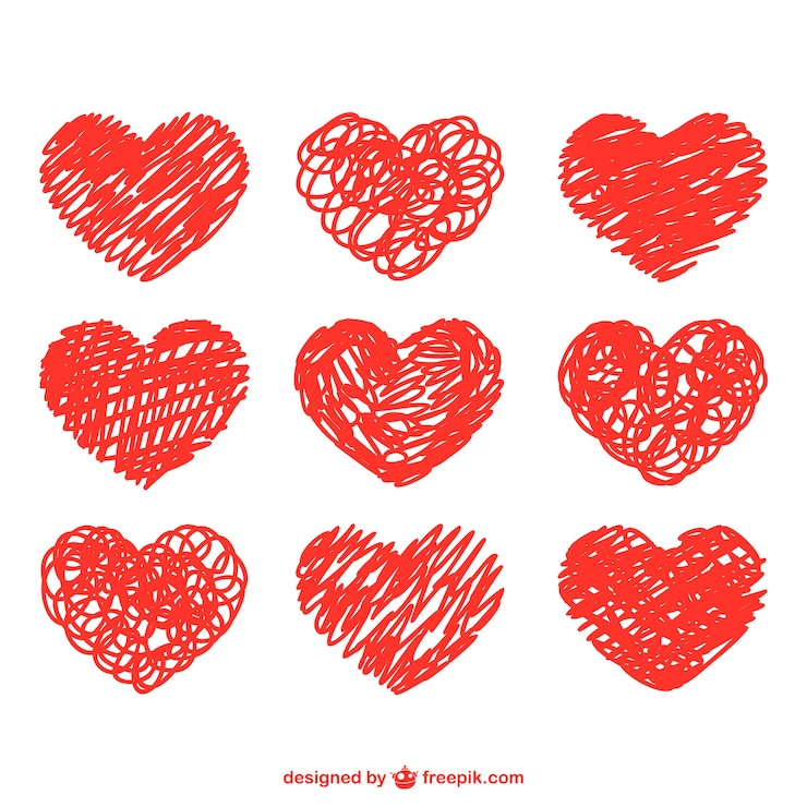 Vector gratuito conjunto de corazones dibujados con garabatos