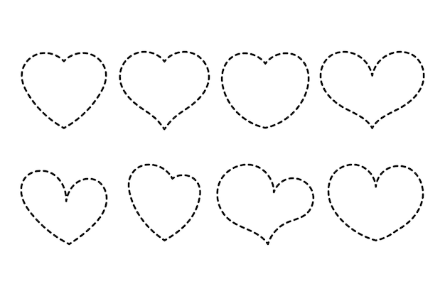 Conjunto de corazones con líneas discontinuas