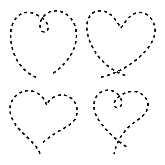 Conjunto de corazones de líneas punteadas