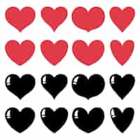 Vector gratuito conjunto de corazones en negro y rojo.