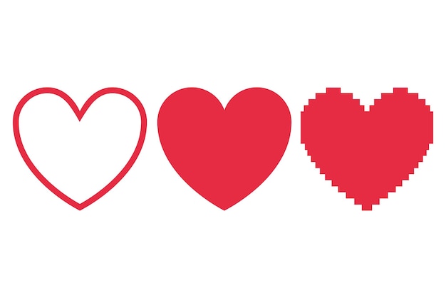 Vector gratuito conjunto de corazones pixelados llenos de línea