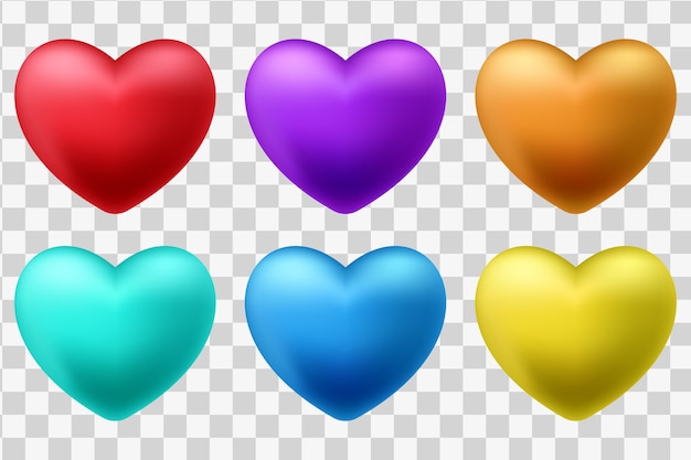 Vector gratuito conjunto de corazones rojos 3d aislado sobre un fondo blanco.