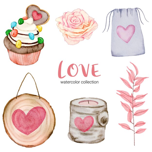 Conjunto de corazones rojos y rosados románticos encantadores del elemento del concepto de la tarjeta del día de San Valentín aislado grande para la decoración, ilustración