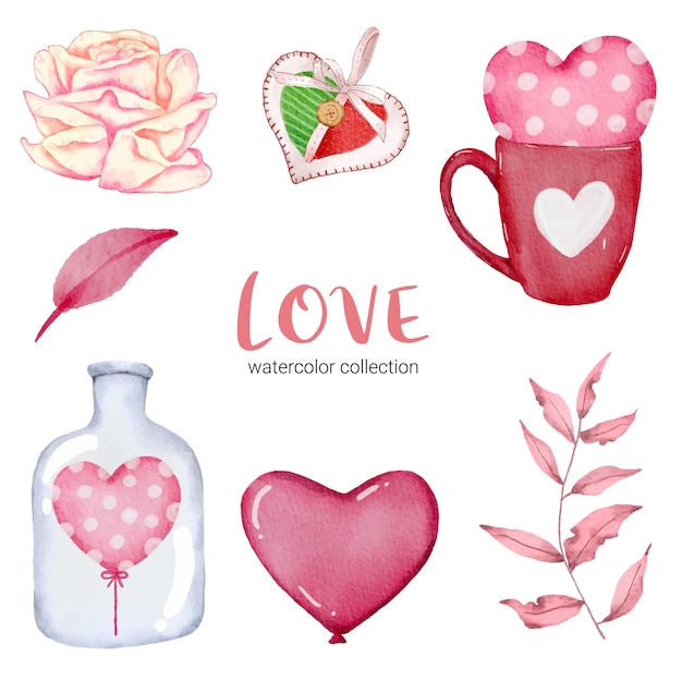 Vector gratuito conjunto de corazones rojos y rosados románticos encantadores del elemento del concepto de la tarjeta del día de san valentín aislado grande para la decoración, ilustración