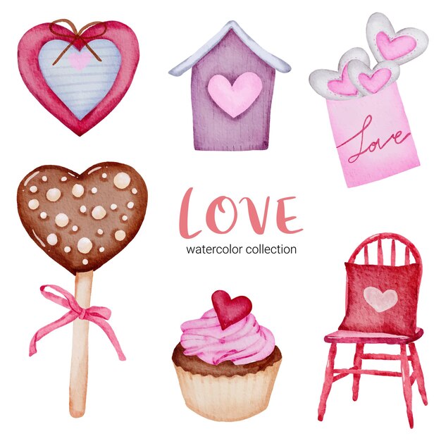 Conjunto de corazones rojos y rosados románticos encantadores del elemento del concepto de la tarjeta del día de San Valentín aislado grande para la decoración, ilustración