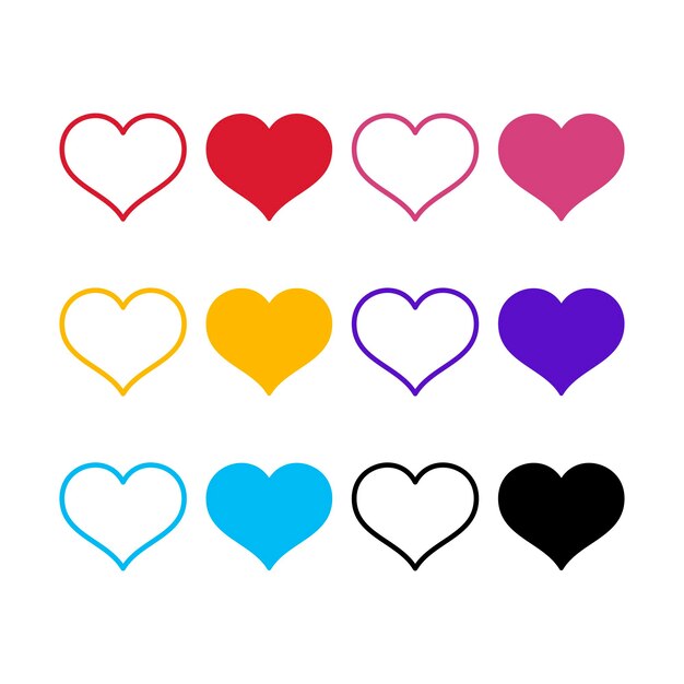 Conjunto de corazones de varios colores