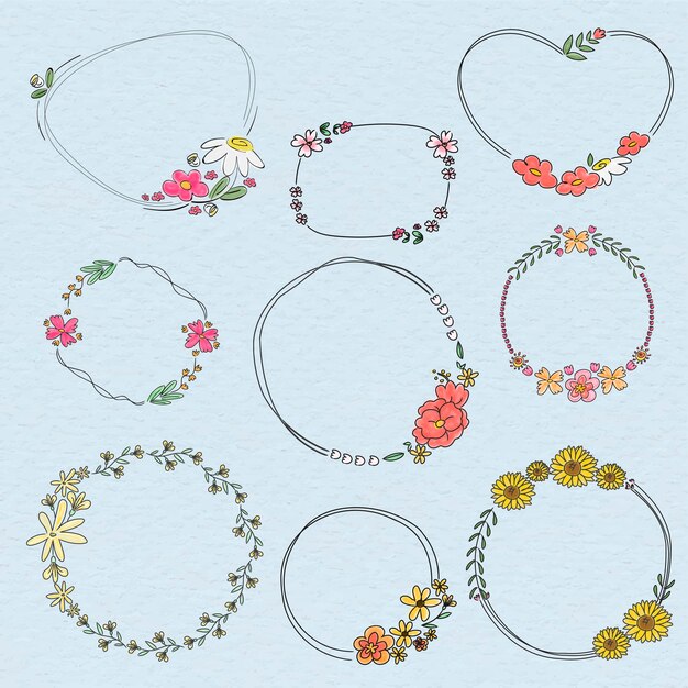 Conjunto de corona floral lindo doodle