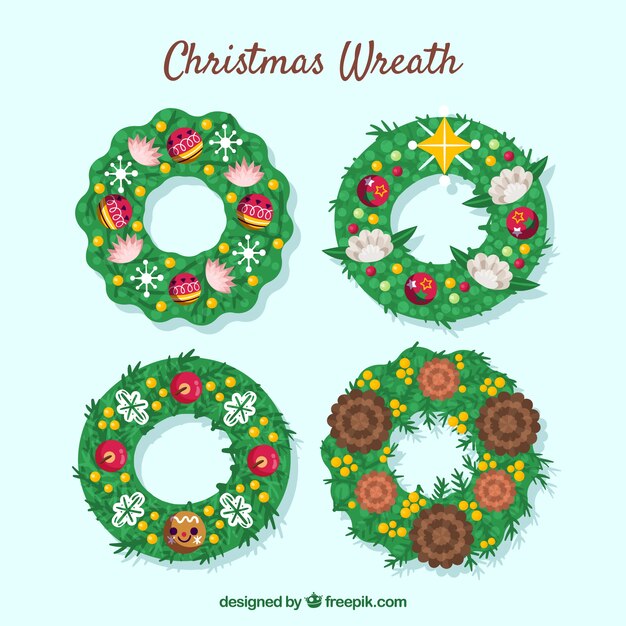 Conjunto de coronas de navidad verdes