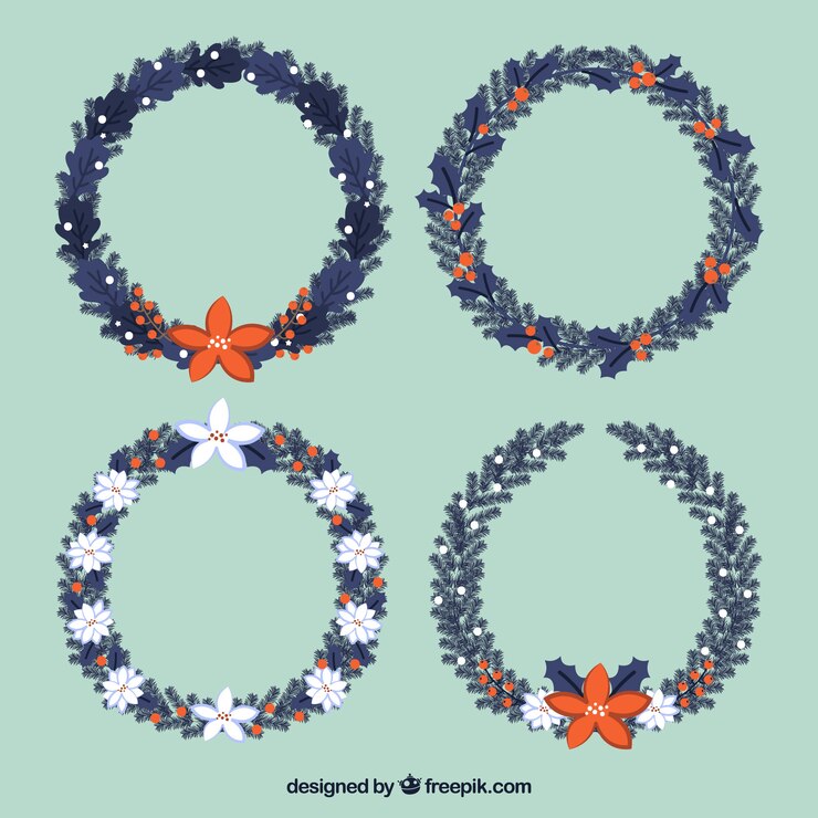 Vector gratuito conjunto de coronas navideñas en azul oscuro