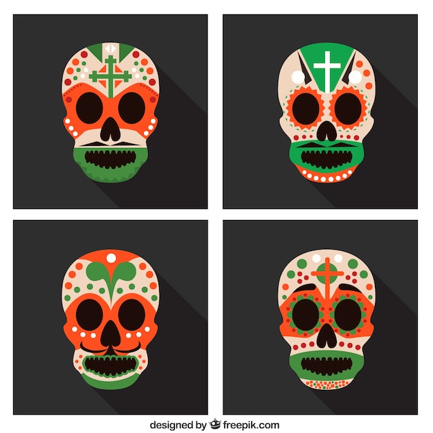 Vector gratuito conjunto cráneos mexicanos