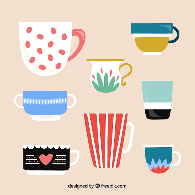 Vector gratuito conjunto de creativas tazas de café