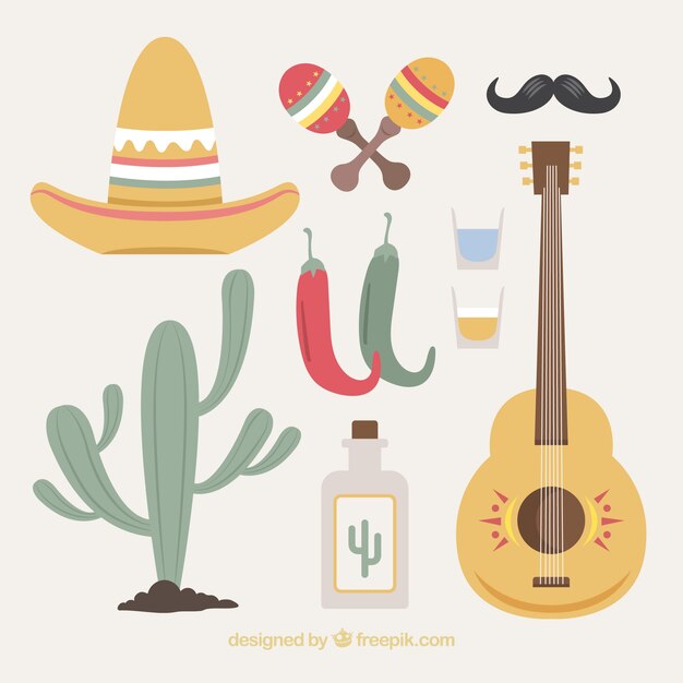 Conjunto creativo de elementos de mexico