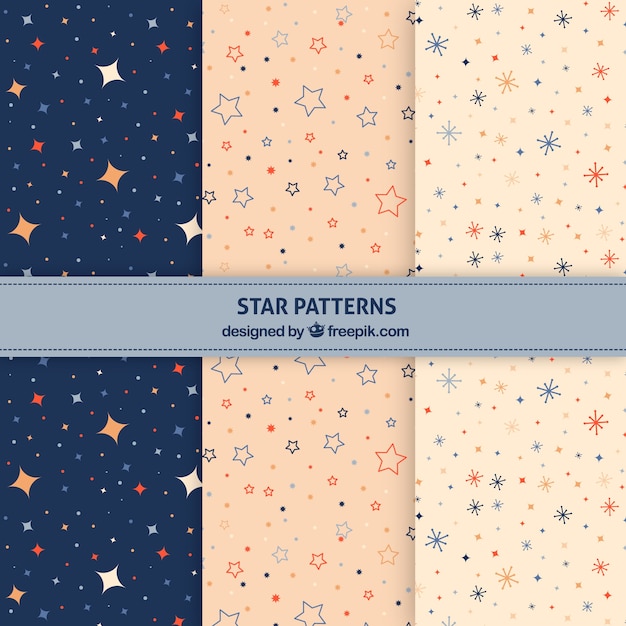 Vector gratuito conjunto creativo de tres patrones de estrellas